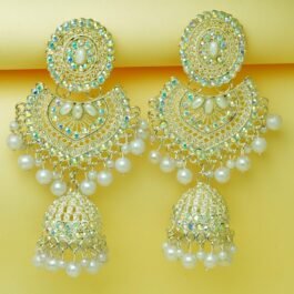 White Pearl & Kundan Dangler Earrings