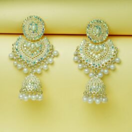 White Pearl & Kundan Dangler Earrings