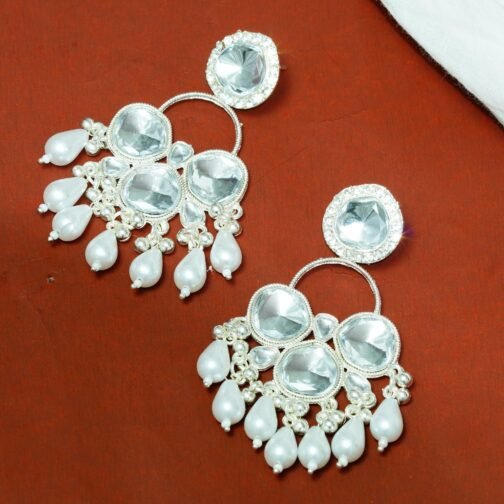 Statement Pearl Drop Earrings with Sparkling Stones - Image 3