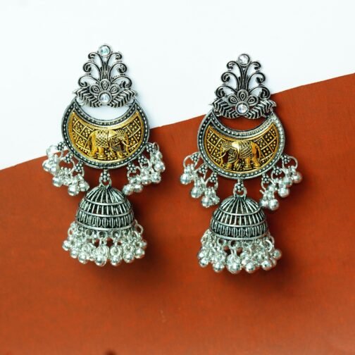Ethnic Dual Tone Elephant dangler Dangler Earrings - Image 3