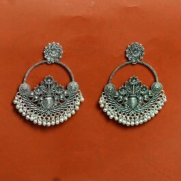 Oxidised Silver Floral Chandbali
