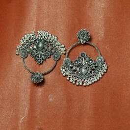 Oxidised Silver Floral Chandbali