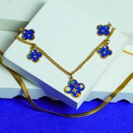 Gold-Plated Clover Pendant Necklace with Blue Enamel Charms