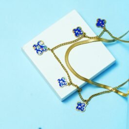 Gold-Plated Clover Pendant Necklace with Blue Enamel Charms