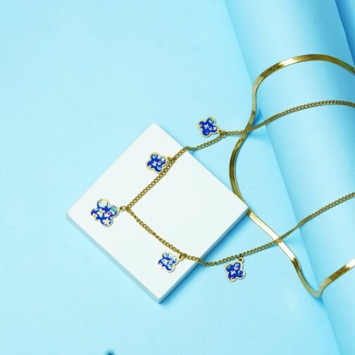 Gold-Plated Clover Pendant Necklace with Blue Enamel Charms - Image 4