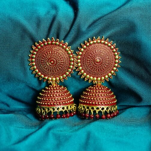 Royal Ruby Bead Jhumkas