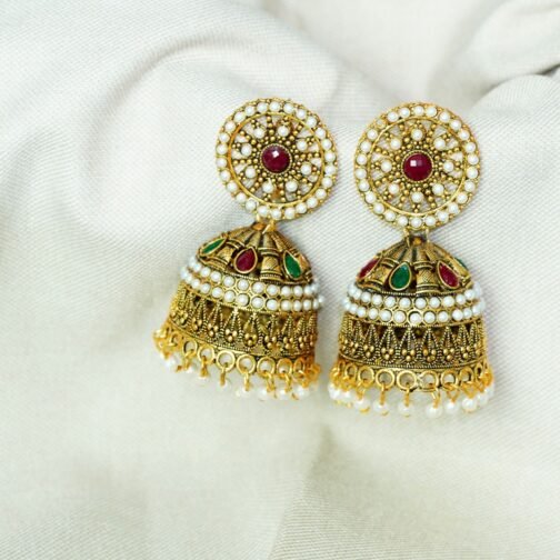Royal Dangler Gold & Ruby Jhumka Earrings - Image 6