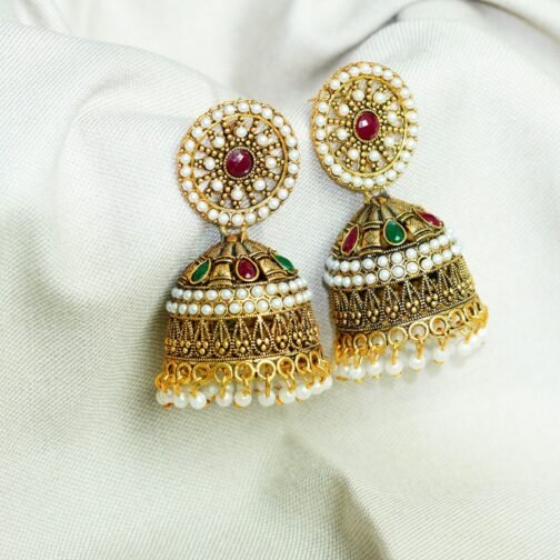 Royal Dangler Gold & Ruby Jhumka Earrings - Image 3