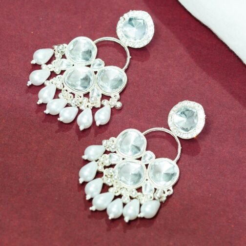 Statement Pearl Drop Earrings with Sparkling Stones - Image 5