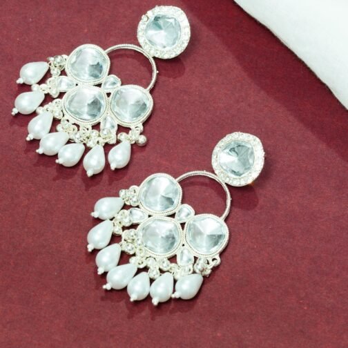 Statement Pearl Drop Earrings with Sparkling Stones - Image 10
