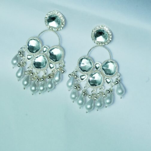 Statement Pearl Drop Earrings with Sparkling Stones - Image 4