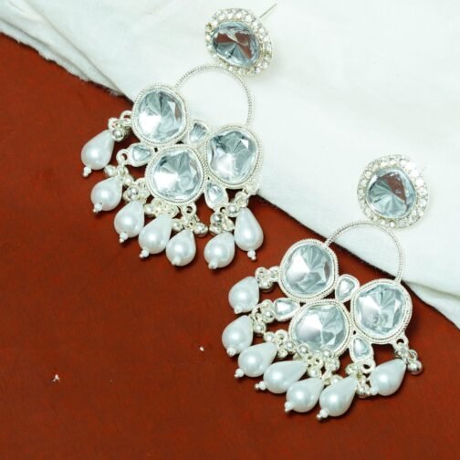 Statement Pearl Drop Earrings with Sparkling Stones - Image 6