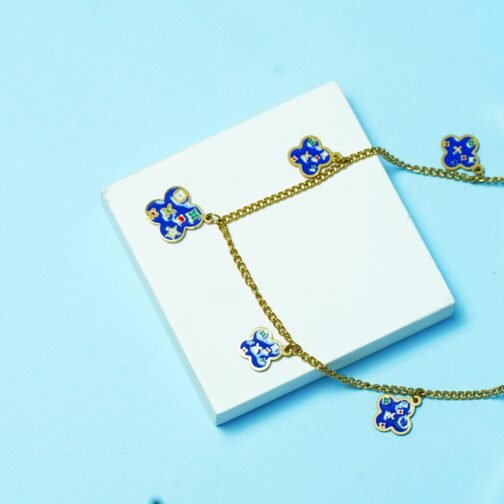 Gold-Plated Clover Pendant Necklace with Blue Enamel Charms - Image 9