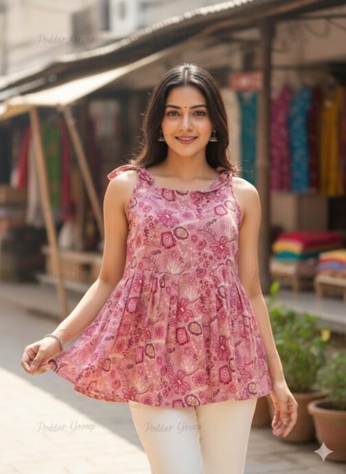 Tie-Up Shoulder Floral Tunic