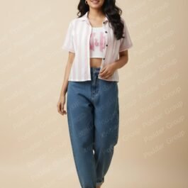 Pink Stripe Cropped Shirt with top