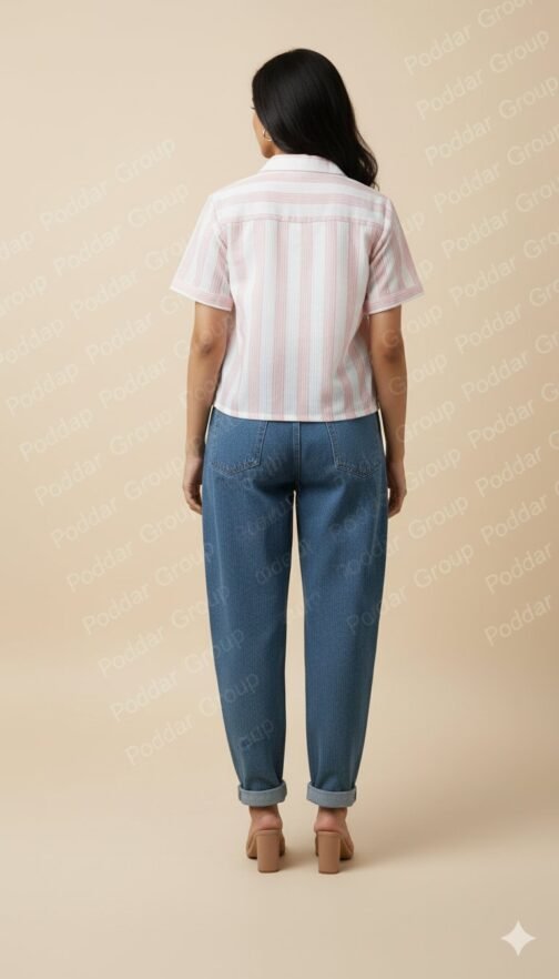 Pink Stripe Cropped Shirt with top - Image 3