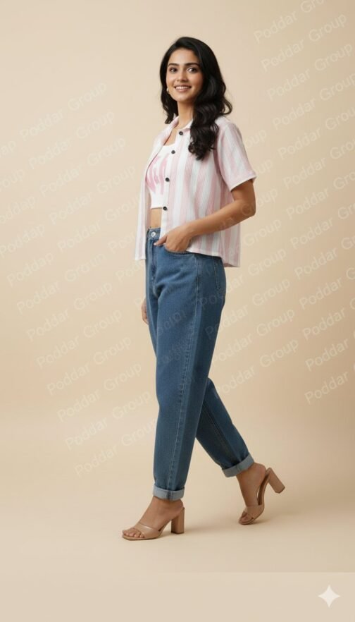 Pink Stripe Cropped Shirt with top - Image 2