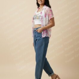White Ribbed Crop Top with Floral Sheer shirt