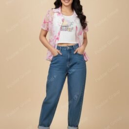 White Ribbed Crop Top with Floral Sheer shirt