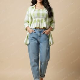 Green Checkered Crop Top with Shrug