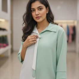 Mint Green and White Color-Block Collared Top
