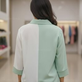 Mint Green and White Color-Block Collared Top