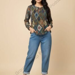 Intricate Patchwork Print Blouse with Button Detail