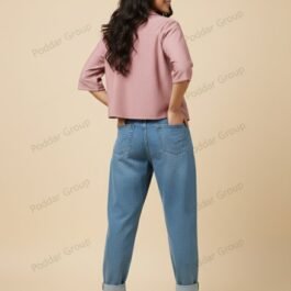 Pink Shrug aur Graphic Ribbed Crop Top 2-Piece Set