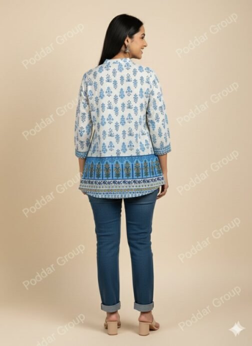 Blue and White Block Print Straight Tunic - Image 2