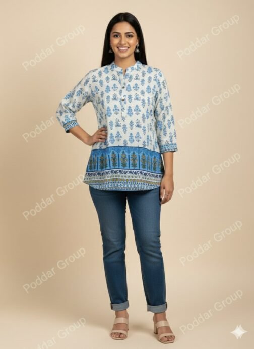 Blue and White Block Print Straight Tunic
