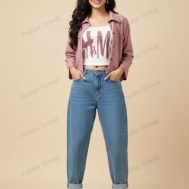 Pink Shrug aur Graphic Ribbed Crop Top 2-Piece Set