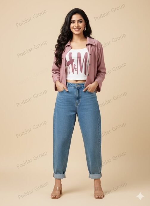 Pink Shrug aur Graphic Ribbed Crop Top 2-Piece Set