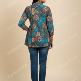 Vibrant Bohemian Patchwork Print Peplum Tunic Top with Tassels