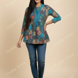 Vibrant Bohemian Patchwork Print Peplum Tunic Top with Tassels
