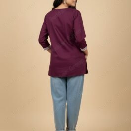 Solid Purple Short Kurti with Crochet Neck Detail