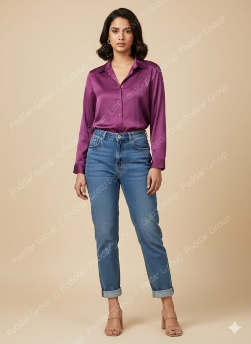 Vibrant Purple Satin Button-Up Shirt - Image 3