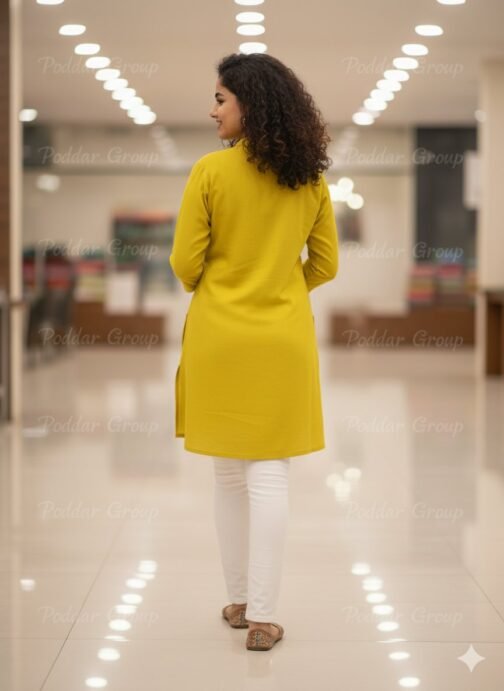 Chic Lime Green Khadi/Cotton Kurti - Image 2