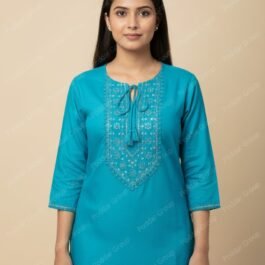 Embroidered Neckline Kurti with Tie Detail