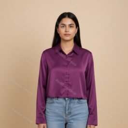 Vibrant Purple Satin Button-Up Shirt