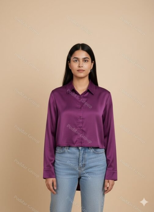 Vibrant Purple Satin Button-Up Shirt