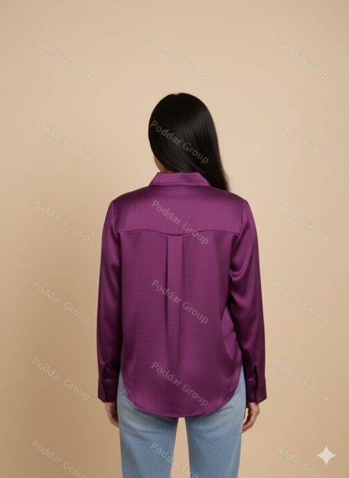 Vibrant Purple Satin Button-Up Shirt - Image 2
