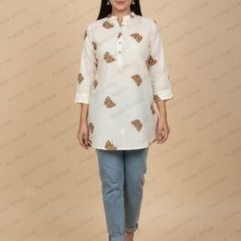 Charming Off-White Butterfly Print Kurti/Tunic