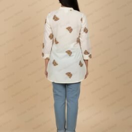 Charming Off-White Butterfly Print Kurti/Tunic