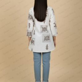 White Textured Tunic with Geometric Block Print