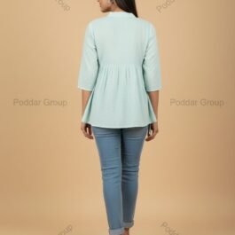 Mint Green Dotted Peplum Top with Lace Yoke