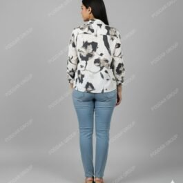 Monochrome Print Full-Sleeve Collared Top