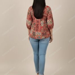 Short-Sleeve Empire Waist Top with Ethnic Print