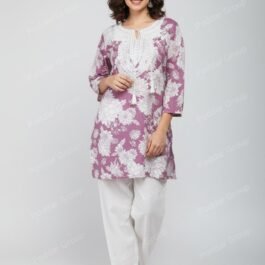 Chic Lavender Kurti with Crochet Lace Neckline