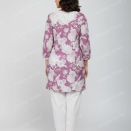 Chic Lavender Kurti with Crochet Lace Neckline