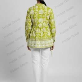 Lime Green and White Gathered Empire Waist kurti